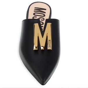Moschino Black Mules with Gold Accent